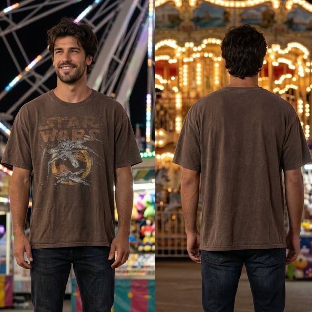 Star Wars X-Wing Shirt Brown Rebel Alliance 90s Distressed Tee Retro Mens XL 48